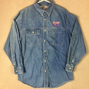 Vintage M & M Mars Inc Denim Button Up Long Sleeve‎ Embroidered Shirt Men’s S